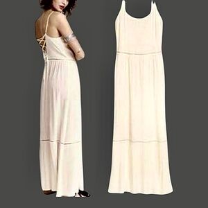H&M Cochella Cream Like New Long Flowy Gauze Material Boho Maxi Dress Sz 10